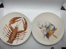 Fitz & Floyd Newport Home Salad Plates Lot Of 2 Lobster Starfish Shells 8 1/2”