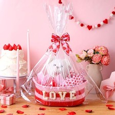 Valentine's Day Gift Basket Small Woven Basket with Gift Bags 9 Pink and Red