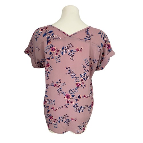 Pink Rose Top Womens Sz Large Blouse Lavender Floral Work Office Business Casual - Picture 3 of 12