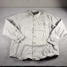 Woolrich Jacket Mens Large Beige Green Label Flannel Lined Chore Shirt Pockets