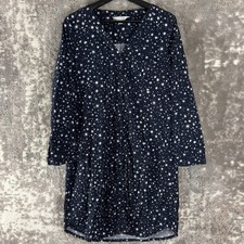 Garnet Hill Size S Organic Pima Cotton Star Print Button Shirt Mini Dress Navy