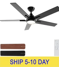 Sevenine 52 Inch Ceiling Fans with Lights and Remote, Black Ceiling Fan with 5 B