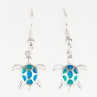 Hawaiian Aloha Turtle Ocean Blue Fire Opal Silver Jewelry Dangle Drop Earrings
