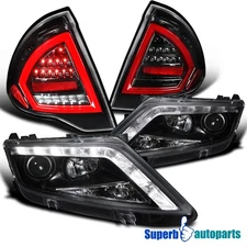 Fits 2010-2012 Fusion Black LED DRL Projector Headlights+Shiny Black Tail Lights