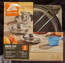 Ozark Trail Space-Saving 5-Piece Cookware Mess Kit, Stainless Steel and Plastic