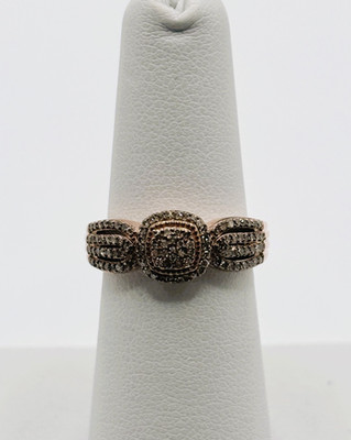NEU MIT ETIKETT CHAMPAGNER DIAMANT CLUSTER RING GRÖSSE 6 (0,33 CTW) STERLINGSILBER