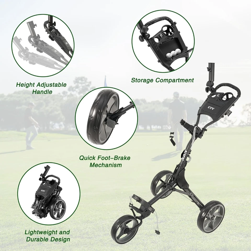 KVV 3 Wheel Golf Push Cart Ultra Lightweight Smallest Folding Size OPEN BOX - Image 4 of 4