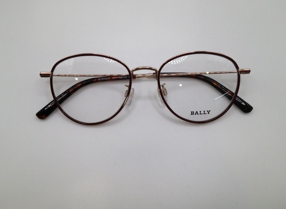 Bally BY5034-H 071 Burgundy Gold Round Metal Eyeglasses