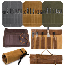 Chef Knife Roll Bag 5/7 Pockets Knife Leather Snap Tool Roll up Bag Box Case USA