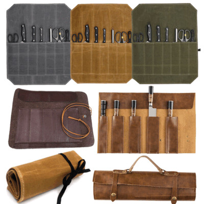 Chef Knife Roll Bag 5/7 Pockets Knife Leather Snap Tool Roll up Bag Box Case USA