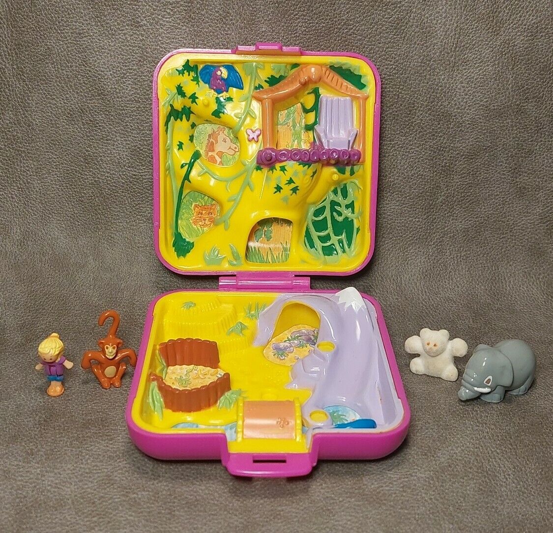 Vintage 1989 Bluebird Polly Pocket Wild Zoo Square Compact + Fig