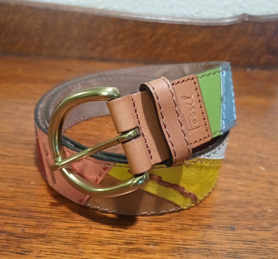 FOSSIL Leather Belt Patchwork Multicolor Geometric Y2K 