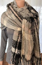 Womens Scarf Scarves Wrap Around 2 Piece Plaid Winter Warm Fringed Colorful Soft