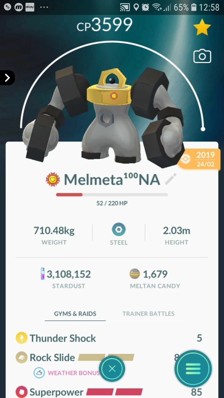 Melmetal ( Maxed Out To Level 40 ) ( Two Charged Moves ) Pokemon Tr@de Go