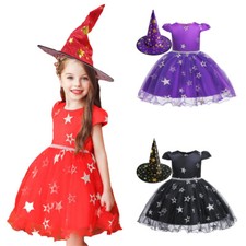 Girls Kids Dress Xmas Cosplay Costume Party Halloween Wicked Witch Clothes Set