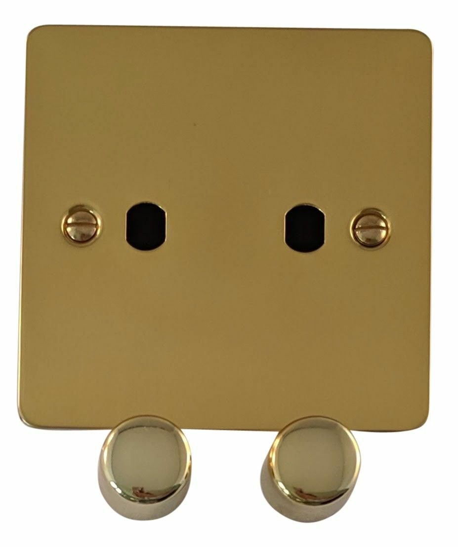 G&H FB12-PK Flat Plate Polished Brass 2 Gang Dimmer Plate Only inc Dimmer Knobs