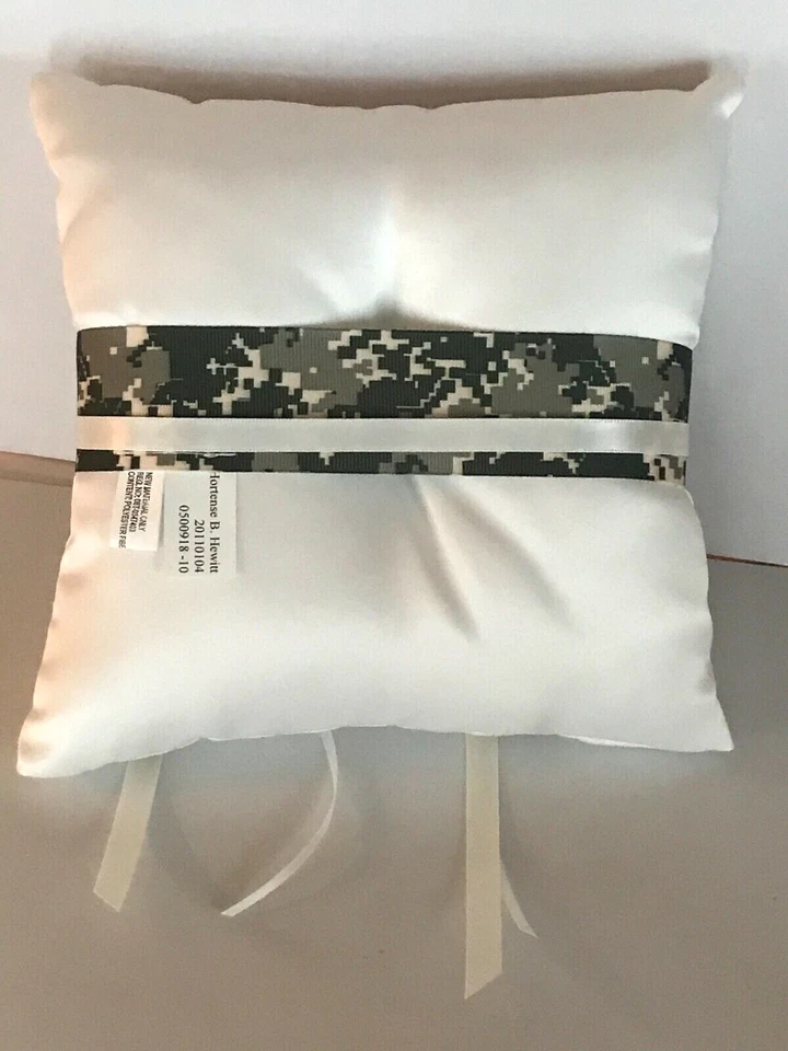 Wedding Ivory Satin Ring Pillow, Well-Suited Green Camouflage - Image 4 of 4