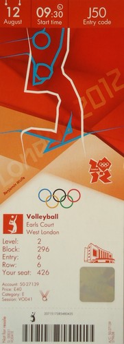 Mint TICKET Olympic 12/8/2012 Men's Volleyball Place 3 Bulgaria v Italy J50