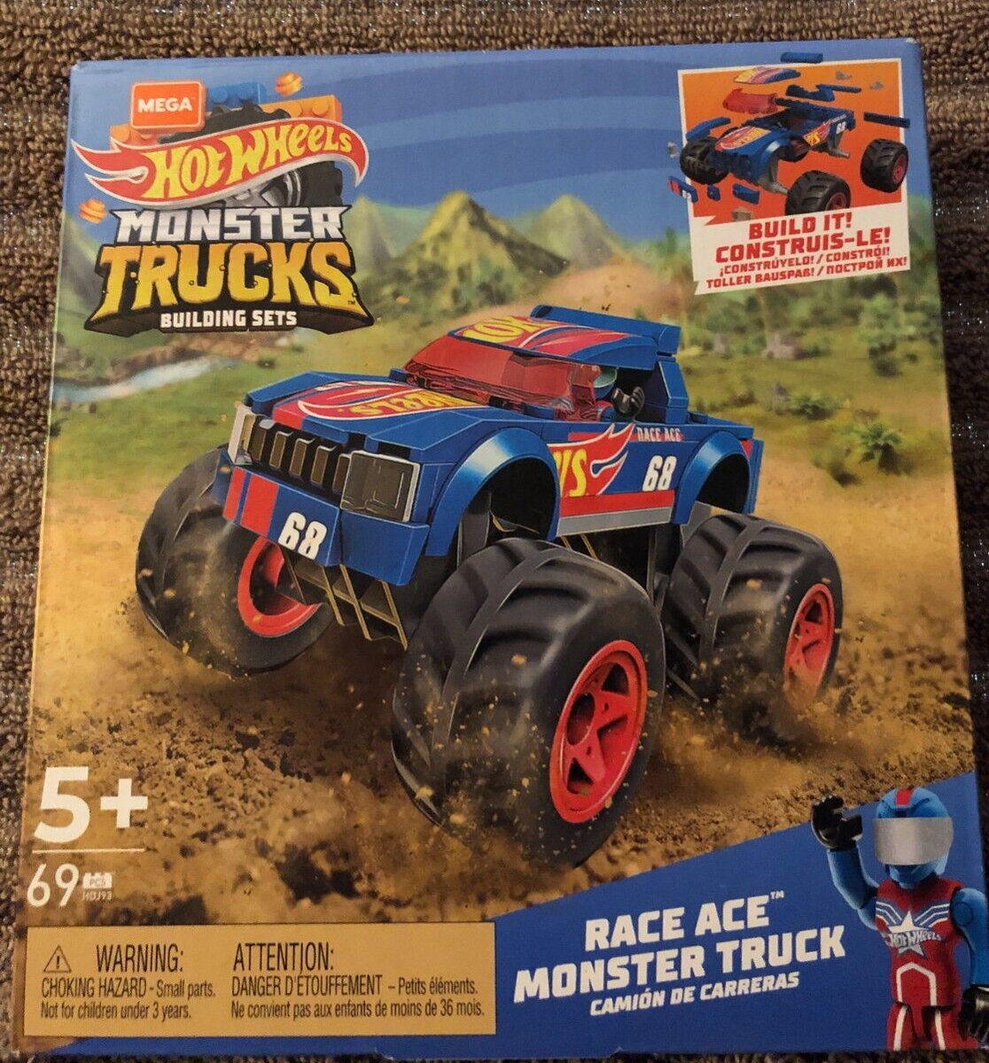MEGA HOT WHEELS RACE ACE MONSTER TRUCK BUILDING SET 69 PCS
