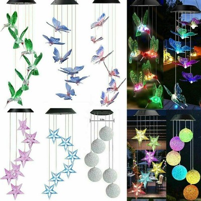 Solar Wind Chimes Light LED Garden Color Changing Hanging Butterfly Heart Star