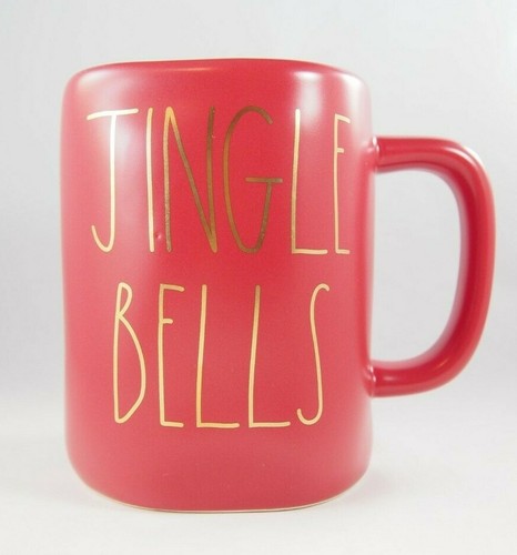 Rae Dunn Magenta 'Jingle Bells' Matte Red Gold Mug Cup Christmas Pottery New - Foto 11 di 11