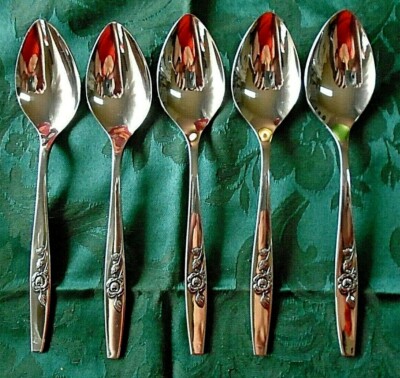 ONEIDA OUR ROSE TEASPOONS LOT OF 5 SCIENTIFIC STAINLESS EXCELLENT CONDITION