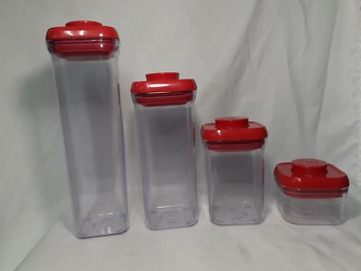 OXO POP 4 Pc Plastic Food Storage Container Set, 1.5 QT 2.1 .9 Qt .3, RARE RED!