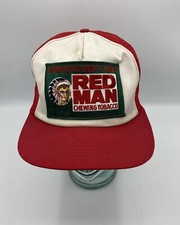 Vintage Snapback Hat Red Man Chewing Tobacco Big Patch Mesh Back Made in USA