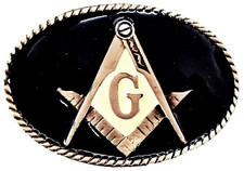 Vintage Masonic Midnight Blue Belt Buckle with Lasso Perimeter