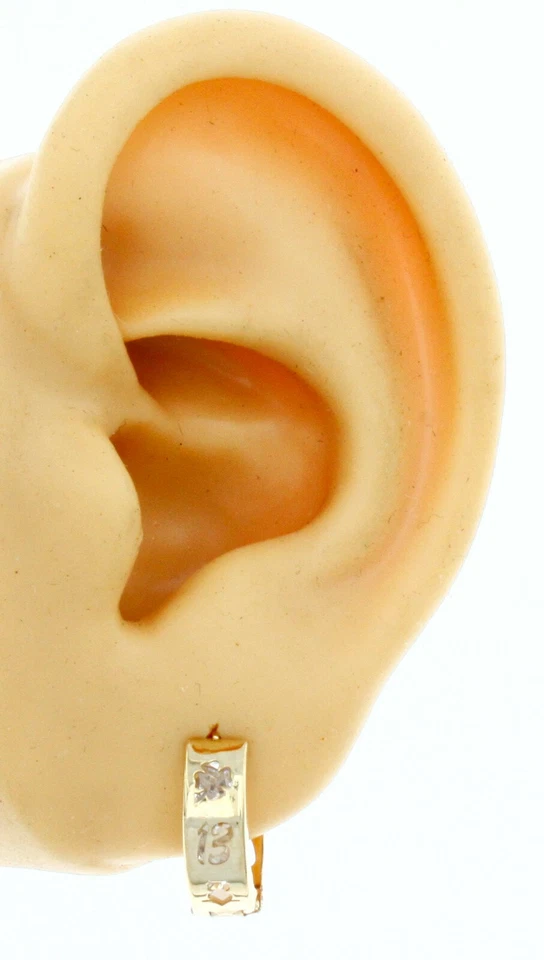 New Real 14K Yellow Gold Lucky Clover Owl 13 Reversible Huggies Hoop Earrings  - Image 2 of 4