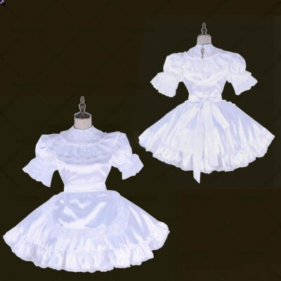Maid Sissy Girl Lockable White satin Dress cosplay costumes Tailor-made