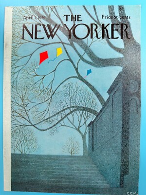 New Yorker Magazine Cover Only  April 1 1974 Martin Kites, Central Park Subway