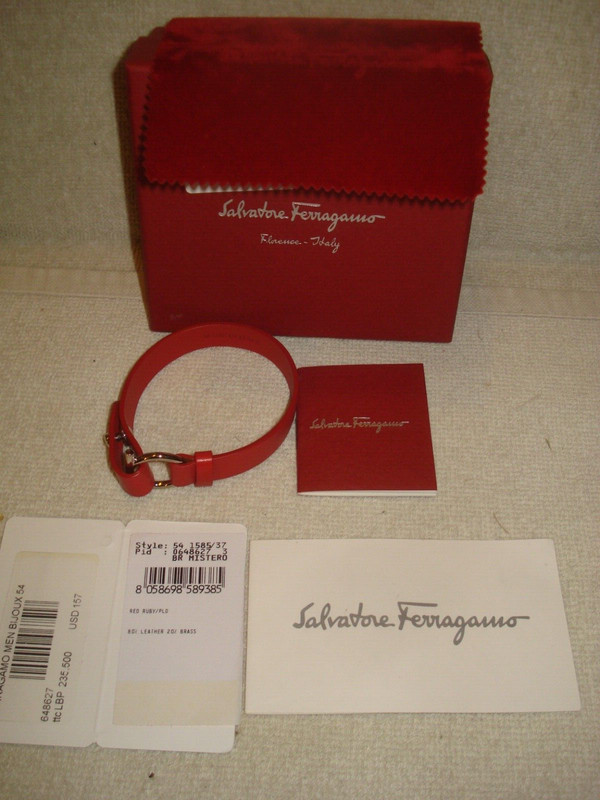 100% AUTHENTIC NEW MEN FERRAGAMO GANCIO RED LEATHER BRACELET
