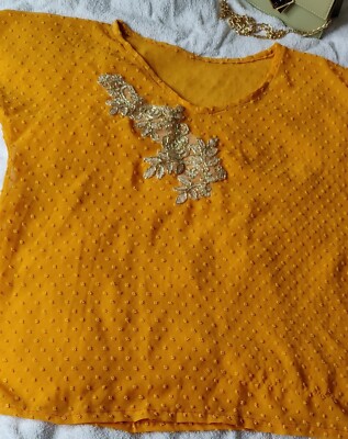 Women Chiffon Top L Short Sleeves Orange