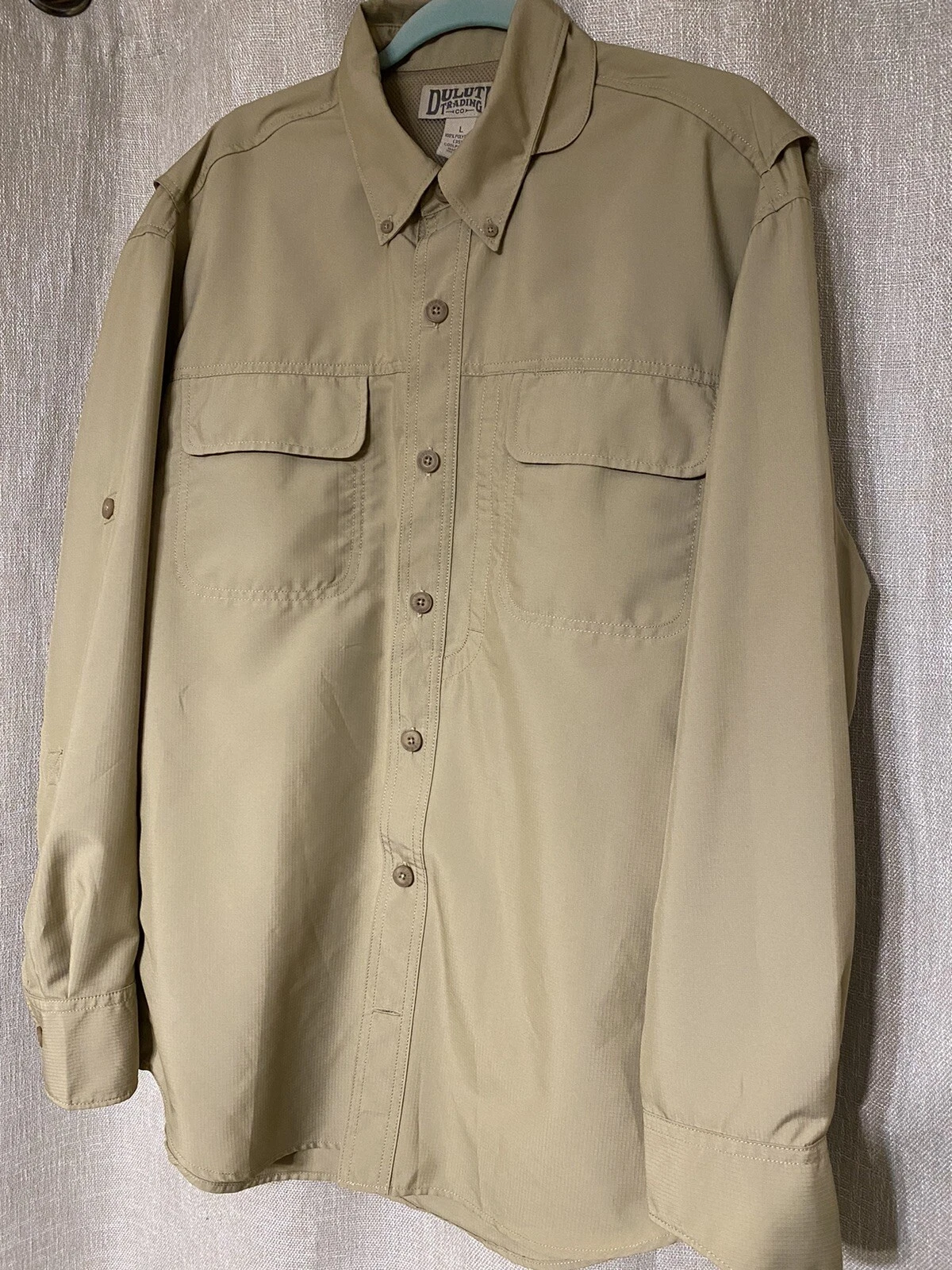 Mens Duluth Trading Company Long Sleeve Tan Vented Fishing Shirt Size Large L
