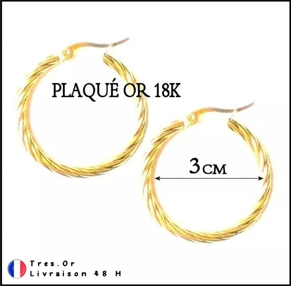 Créoles plaqué or 18K anneaux torsadés idée cadeau bijoux femme avec écrin