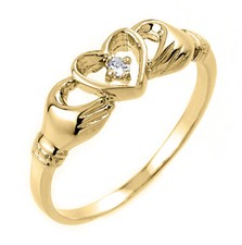 Gold Claddagh Ring with Diamond Available in Yellow / Rose / White 