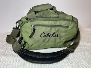 Cabela's Green Nylon Hunting Shoulder Bag Zip Closure Padded Strap with Pockets
