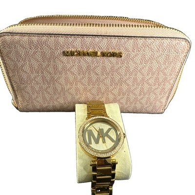 Michael Kors Continental Wallet MK Powder Blush + MK-5784 Watch new battery set