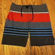 Quicksilver Board Shorts Mens 34 Black Gray Red Swim Surf