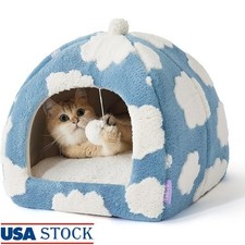 Cozy Cat Tent Ultra Soft Shaggy Cushion Pet Bed W/ Toy Portable Anti-Slip New