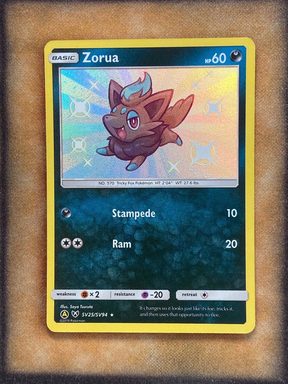 Pokemon Zorua SV25/SV94 Hidden Fates: Shiny Vault Shiny Holo Rare NM