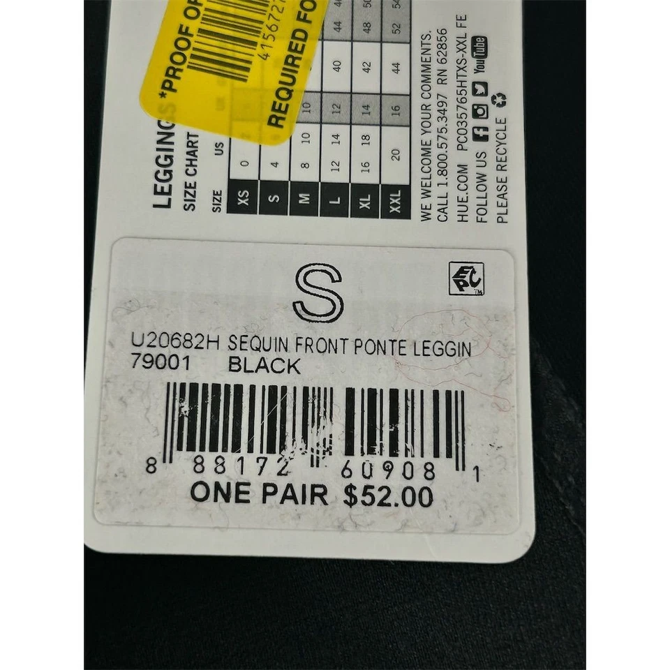 Leggings Ponte HUE Para Mujer Negros Lentejuelas Frontales Talla S NUEVOS - AC Foto 4 de 4