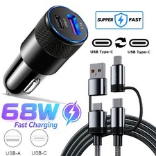 68W Fast Charge USB PD Type-C Car Charger Adapter For Samsung S25 S24 A15 A17