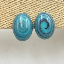 Vintage Blue and Black Glass Swirl made in Japan Clip On Earrings,Glass Earrings