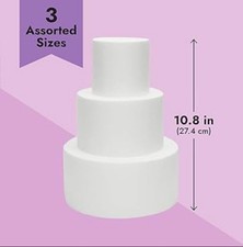 3 Piece Round Foam Cake Dummy Set for Decorating,  Cake in 3 Sizes