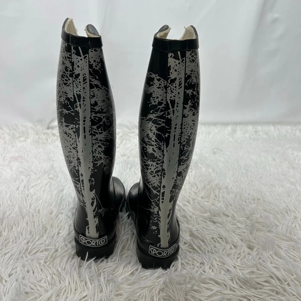 Botas de lluvia Sporto para mujer 6 negras Wendy media pantorrilla árbol botas de lluvia goma impermeables Foto 4 de 4