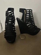 Steve Madden Women's Black Xpert Strappy Wedge Sandals Size 8