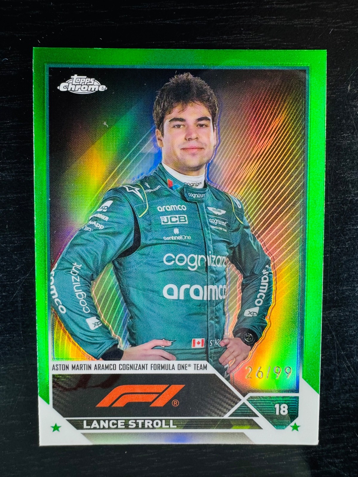 2023 Lance Stroll Green 26/99 Refractor Topps Chrome #43 F1 Formula 1