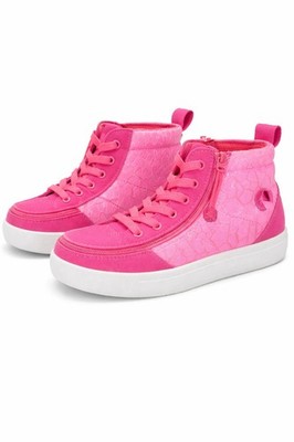 BILLY Kids Pink High Top Sneakers Side Zip Glitter Size 5Y Used Good Condition